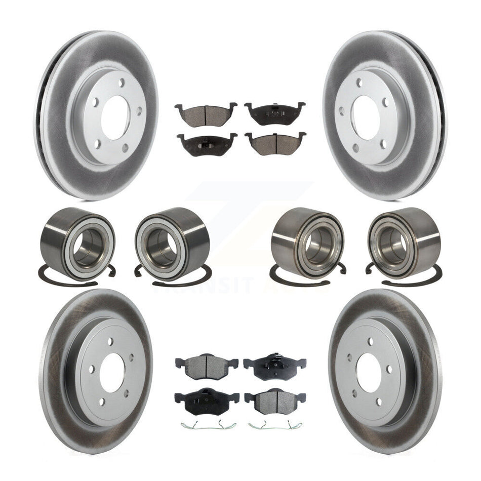 Front Rear Wheel Bearings Coated Disc Brake Rotors And Semi-Metallic Pads Kit (10Pc) For Ford Escape Mazda Tribute Mercury Mariner KBB-107917