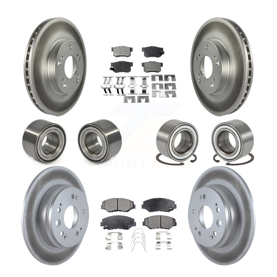 Front Rear Wheel Bearings Coated Disc Brake Rotors And Semi-Metallic Pads Kit (10Pc) For Honda CR-V KBB-107931