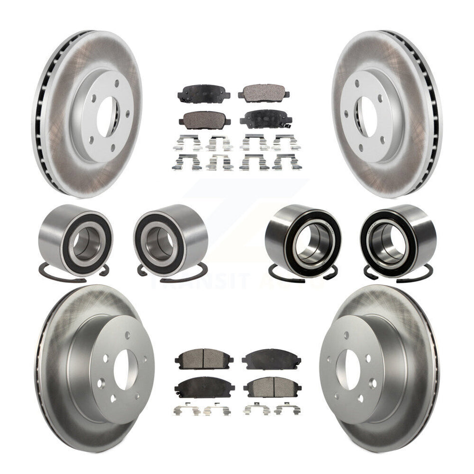 Front Rear Wheel Bearings Coated Disc Brake Rotors And Semi-Metallic Pads Kit (10Pc) For 2005-2006 Nissan X-Trail FWD KBB-107935