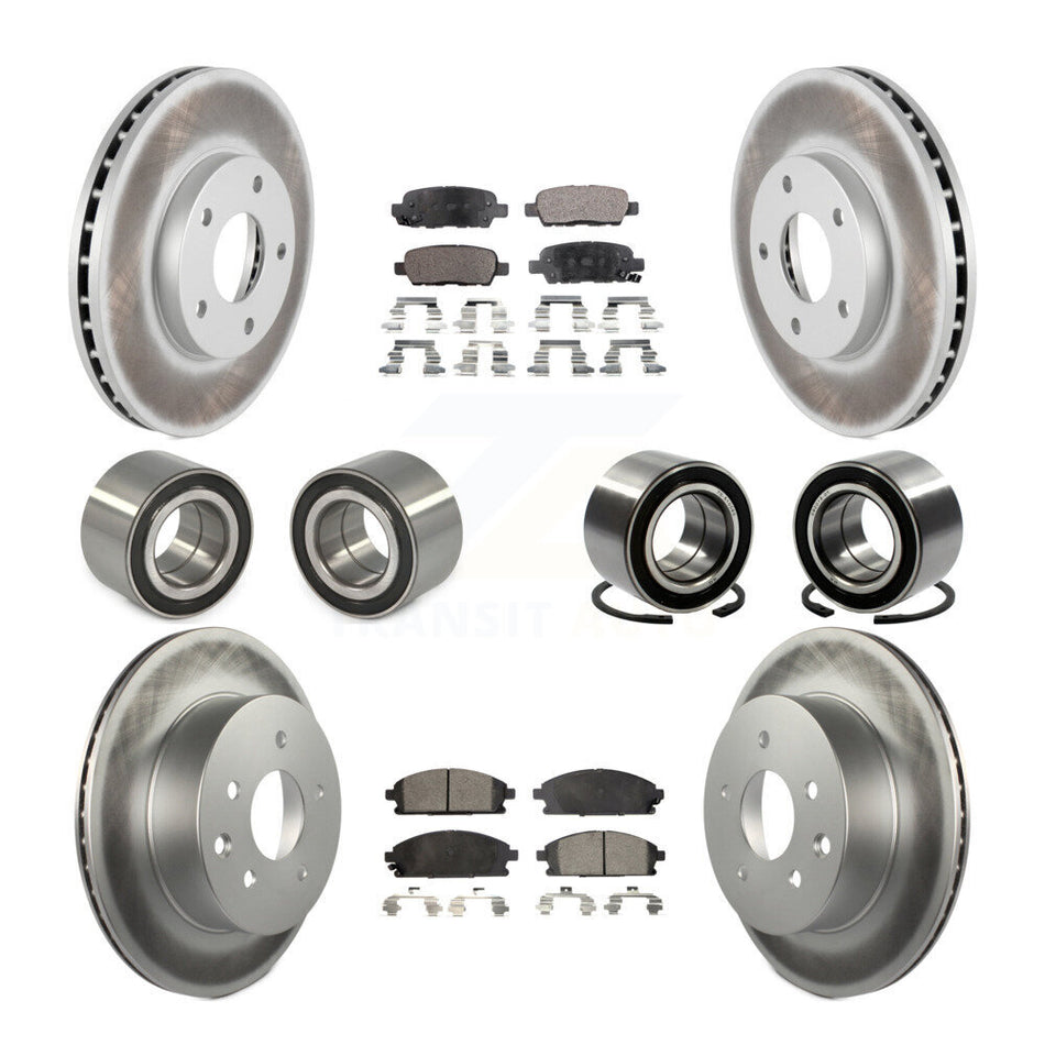 Front Rear Wheel Bearings Coated Disc Brake Rotors And Semi-Metallic Pads Kit (10Pc) For Nissan X-Trail KBB-107936