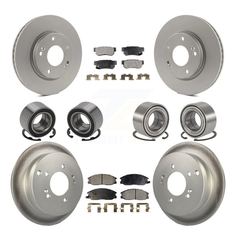 Front Rear Wheel Bearings Coated Disc Brake Rotors And Semi-Metallic Pads Kit (10Pc) For Hyundai Santa Fe With 276mm Diameter Rotor KBB-107949