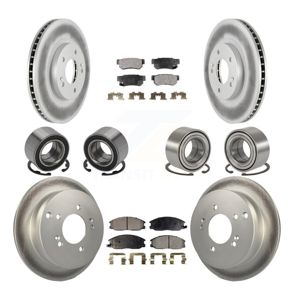Front Rear Wheel Bearings Coated Disc Brake Rotors And Semi-Metallic Pads Kit (10Pc) For Hyundai Santa Fe With 294mm Diameter Rotor KBB-107950