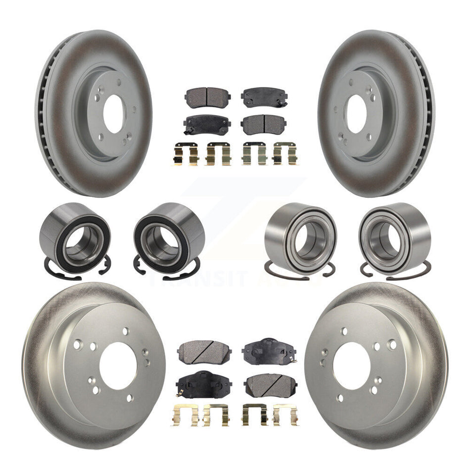 Front Rear Wheel Bearings Coated Disc Brake Rotors And Semi-Metallic Pads Kit (10Pc) For Hyundai Tucson Kia Sportage AWD KBB-107951