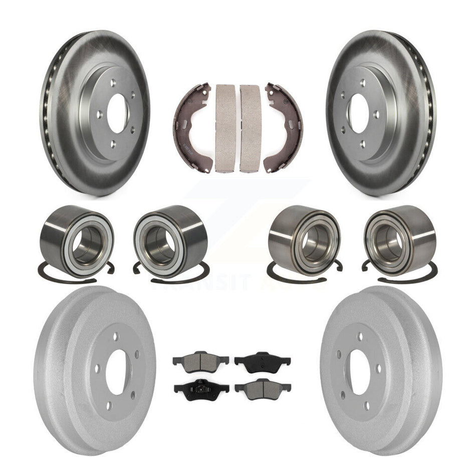 Front Rear Wheel Bearings Coated Disc Brake Rotors And Semi-Metallic Pads Shoes Kit (10Pc) For Ford Escape Mercury Mariner Mazda Tribute KBB-107962