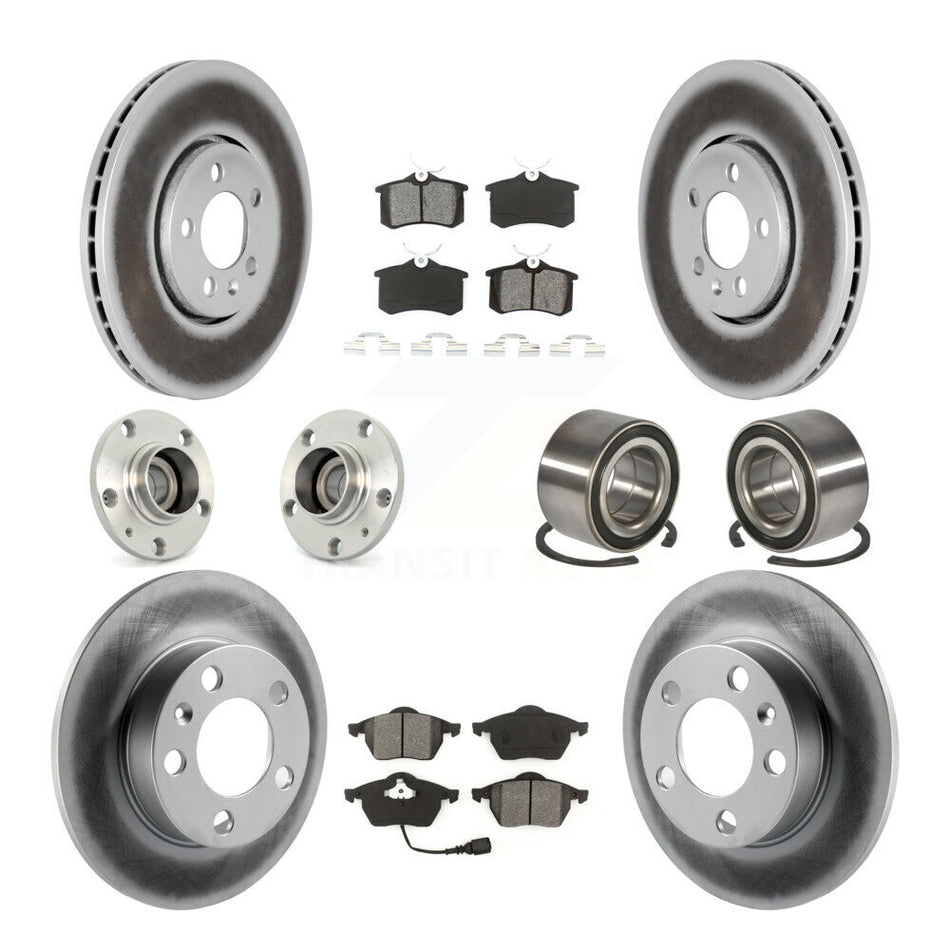 Front Rear Wheel Hub Bearings Assembly Coated Disc Brake Rotors And Semi-Metallic Pads Kit (10Pc) For 2007-2010 Volkswagen Beetle With 288mm Diameter Rotor KBB-107965