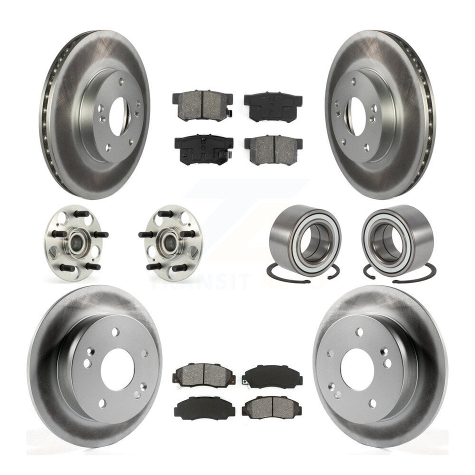 Front Rear Wheel Hub Bearings Assembly Coated Disc Brake Rotors And Semi-Metallic Pads Kit (10Pc) For 1998-2002 Honda Accord 3.0L with rear brakes KBB-107974