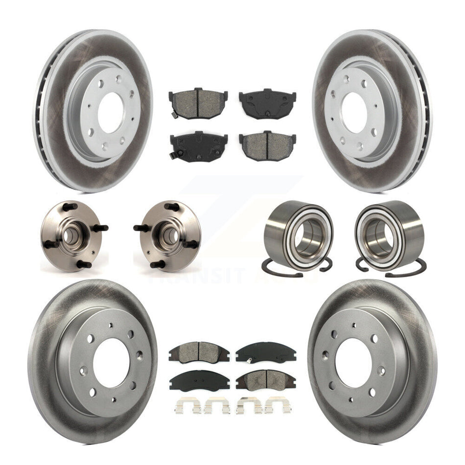 Front Rear Wheel Hub Bearings Assembly Coated Disc Brake Rotors And Semi-Metallic Pads Kit (10Pc) For 2005-2009 Kia Spectra Spectra5 Non-ABS KBB-108003