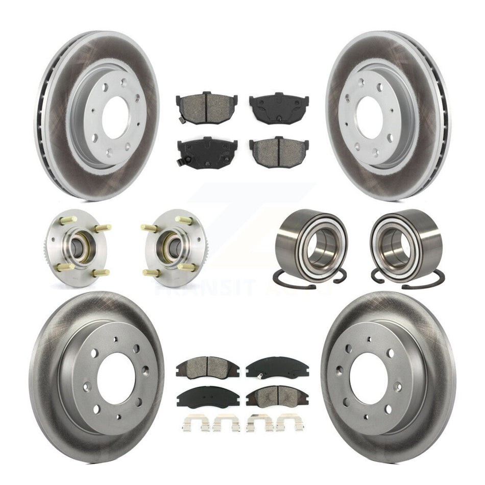 Front Rear Wheel Hub Bearings Assembly Coated Disc Brake Rotors And Semi-Metallic Pads Kit (10Pc) For 2005-2009 Kia Spectra Spectra5 4-Wheel ABS KBB-108006