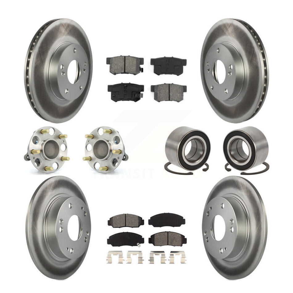Front Rear Wheel Hub Bearings Assembly Coated Disc Brake Rotors And Semi-Metallic Pads Kit (10Pc) For Acura CSX KBB-108014