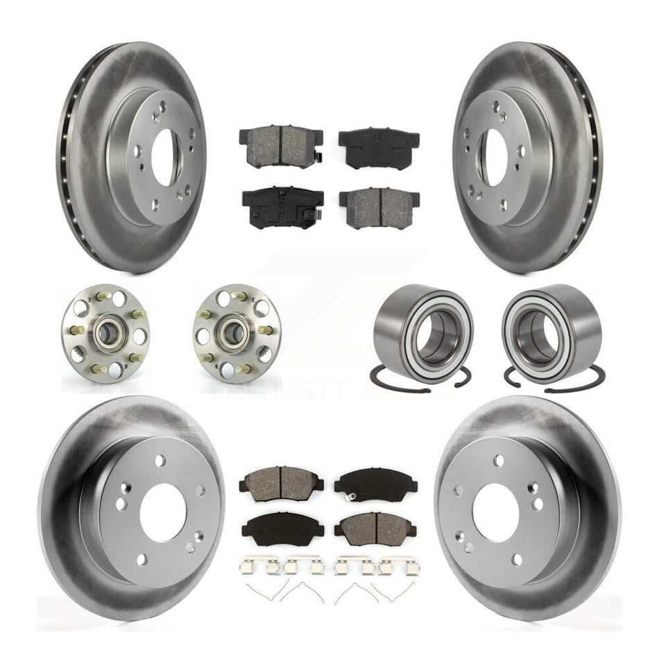 Front Rear Wheel Hub Bearings Assembly Coated Disc Brake Rotors And Semi-Metallic Pads Kit (10Pc) For Honda Civic Acura RSX KBB-108021