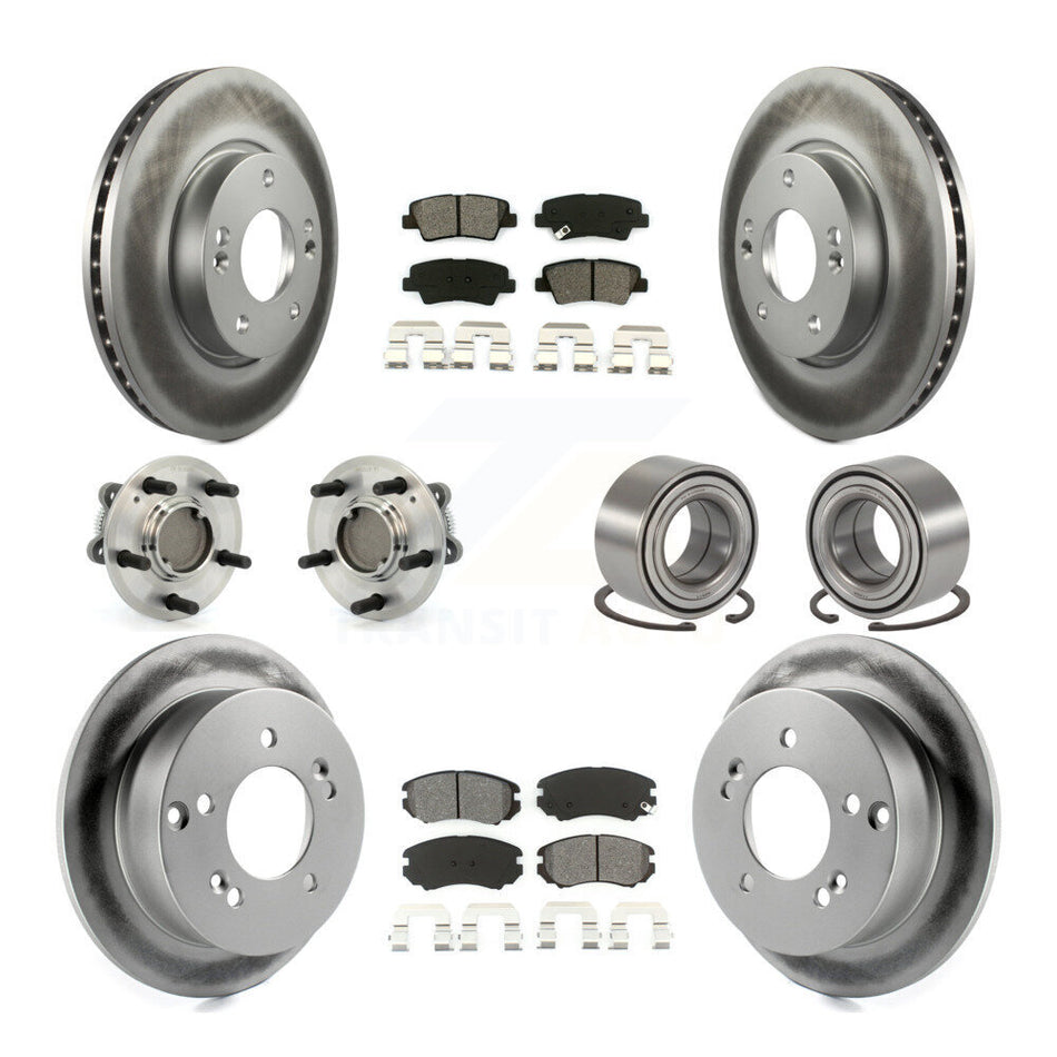 Front Rear Wheel Hub Bearings Assembly Coated Disc Brake Rotors And Semi-Metallic Pads Kit (10Pc) For Hyundai Sonata 2.4L KBB-108023