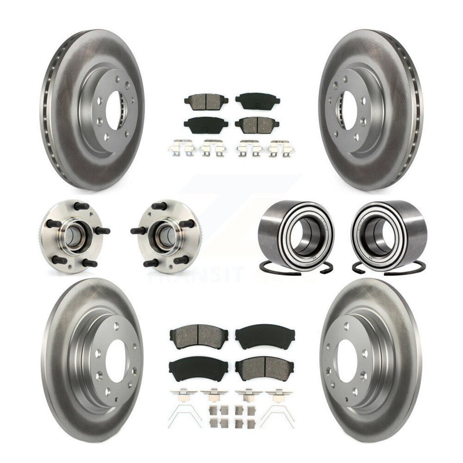 Front Rear Wheel Hub Bearings Assembly Coated Disc Brake Rotors And Semi-Metallic Pads Kit (10Pc) For Ford Fusion Lincoln MKZ Mercury Milan Mazda 6 Zephyr KBB-108030