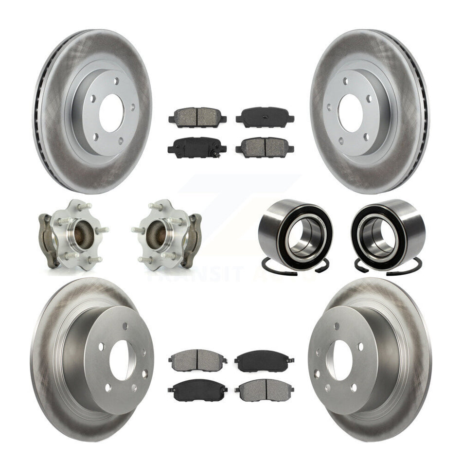 Front Rear Wheel Hub Bearings Assembly Coated Disc Brake Rotors And Semi-Metallic Pads Kit (10Pc) For Nissan Altima KBB-108041