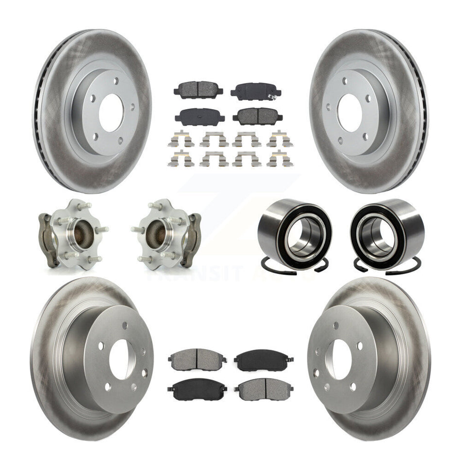 Front Rear Wheel Hub Bearings Assembly Coated Disc Brake Rotors And Semi-Metallic Pads Kit (10Pc) For Nissan Altima KBB-108041