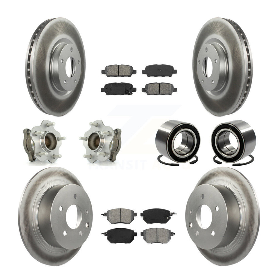 Front Rear Wheel Hub Bearings Assembly Coated Disc Brake Rotors And Semi-Metallic Pads Kit (10Pc) For Nissan Altima Maxima KBB-108042