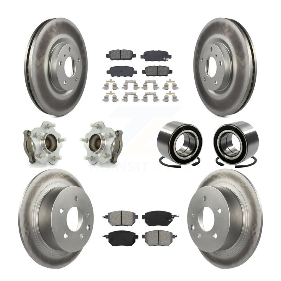 Front Rear Wheel Hub Bearings Assembly Coated Disc Brake Rotors And Semi-Metallic Pads Kit (10Pc) For Nissan Altima Maxima KBB-108043