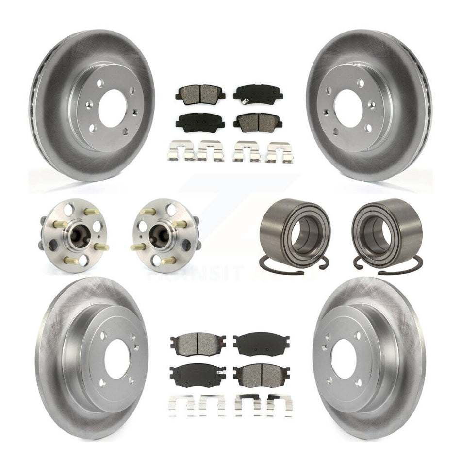 Front Rear Wheel Hub Bearings Assembly Coated Disc Brake Rotors And Semi-Metallic Pads Kit (10Pc) For 2011 Hyundai Accent 4-Wheel ABS KBB-108060