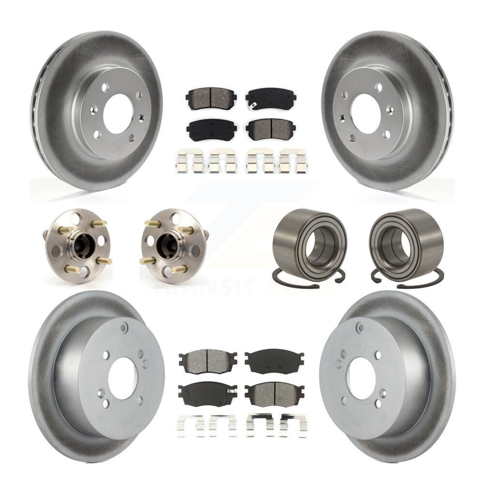 Front Rear Wheel Hub Bearings Assembly Coated Disc Brake Rotors And Semi-Metallic Pads Kit (10Pc) For Hyundai Accent Kia Rio Rio5 Non-ABS KBB-108061