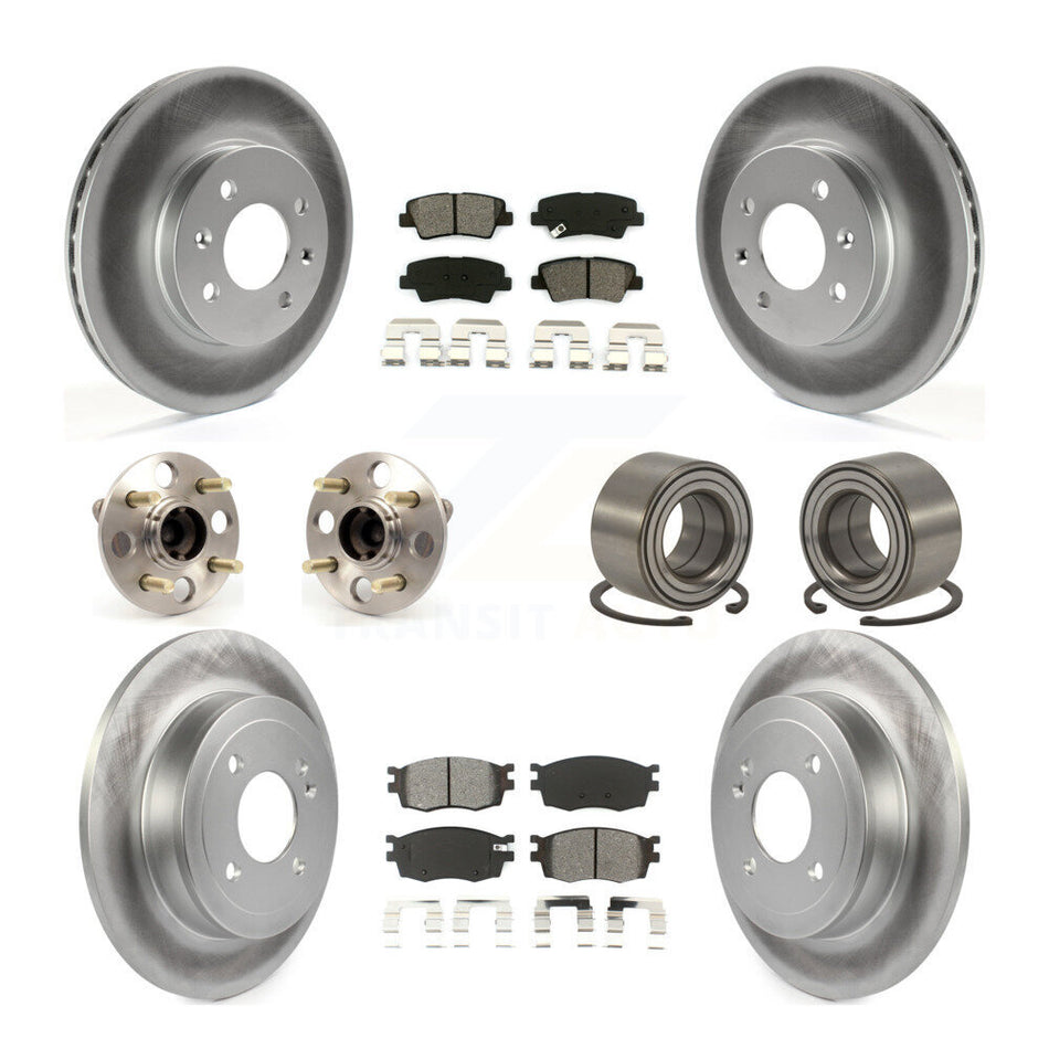 Front Rear Wheel Hub Bearings Assembly Coated Disc Brake Rotors And Semi-Metallic Pads Kit (10Pc) For 2011 Hyundai Accent Non-ABS KBB-108062