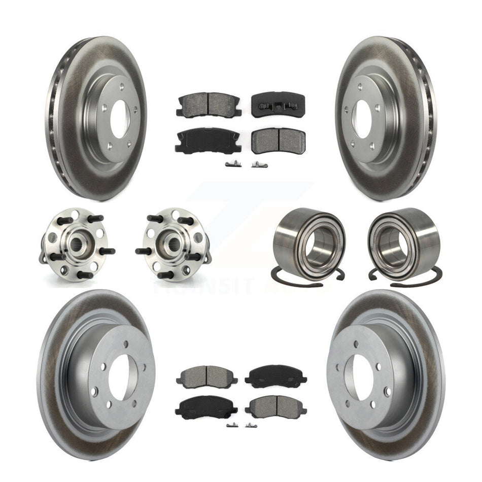 Front Rear Wheel Hub Bearings Assembly Coated Disc Brake Rotors And Semi-Metallic Pads Kit (10Pc) For Jeep Patriot Compass With 302mm Diameter Rotor KBB-108075