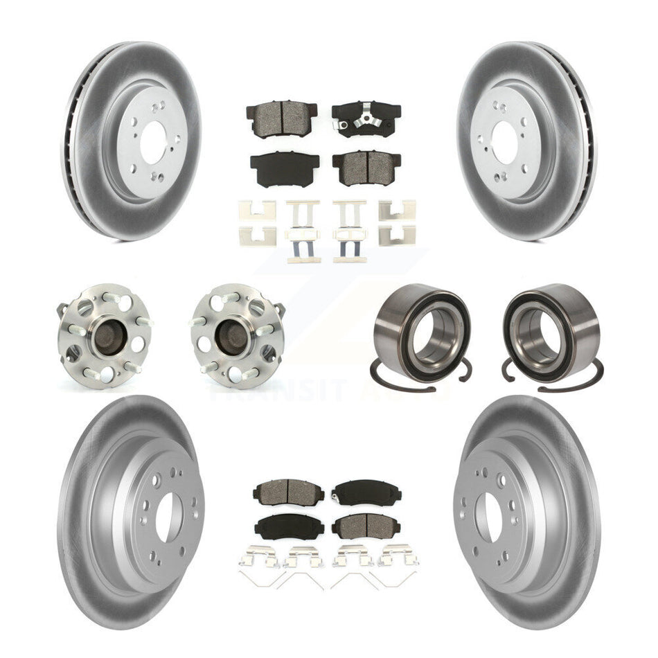 Front Rear Wheel Hub Bearings Assembly Coated Disc Brake Rotors And Semi-Metallic Pads Kit (10Pc) For 2013-2015 Honda Crosstour FWD KBB-108089