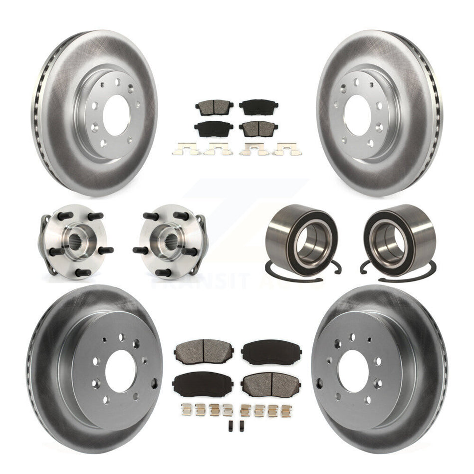 Front Rear Wheel Hub Bearings Assembly Coated Disc Brake Rotors And Semi-Metallic Pads Kit (10Pc) For 2007-2012 Mazda CX-7 AWD KBB-108103