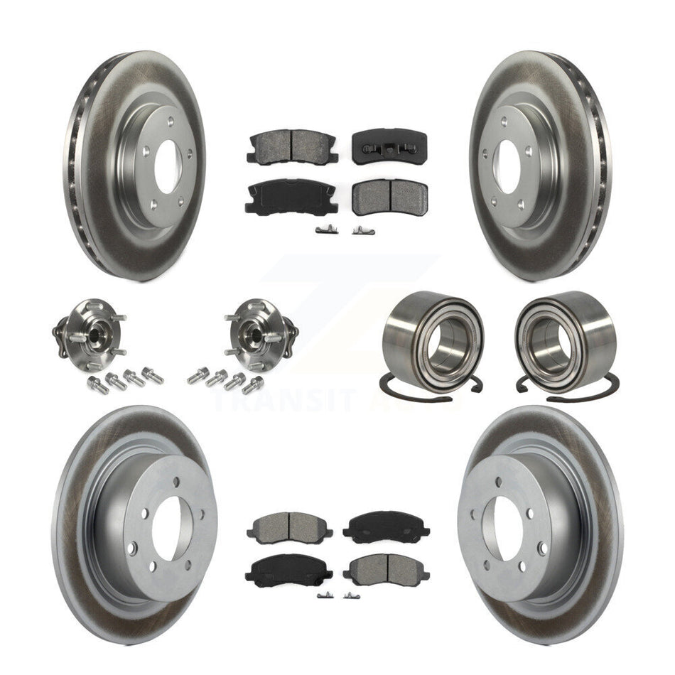 Front Rear Wheel Hub Bearings Assembly Coated Disc Brake Rotors And Semi-Metallic Pads Kit (10Pc) For Mitsubishi Outlander Without 7 Passenger Seating KBB-108116
