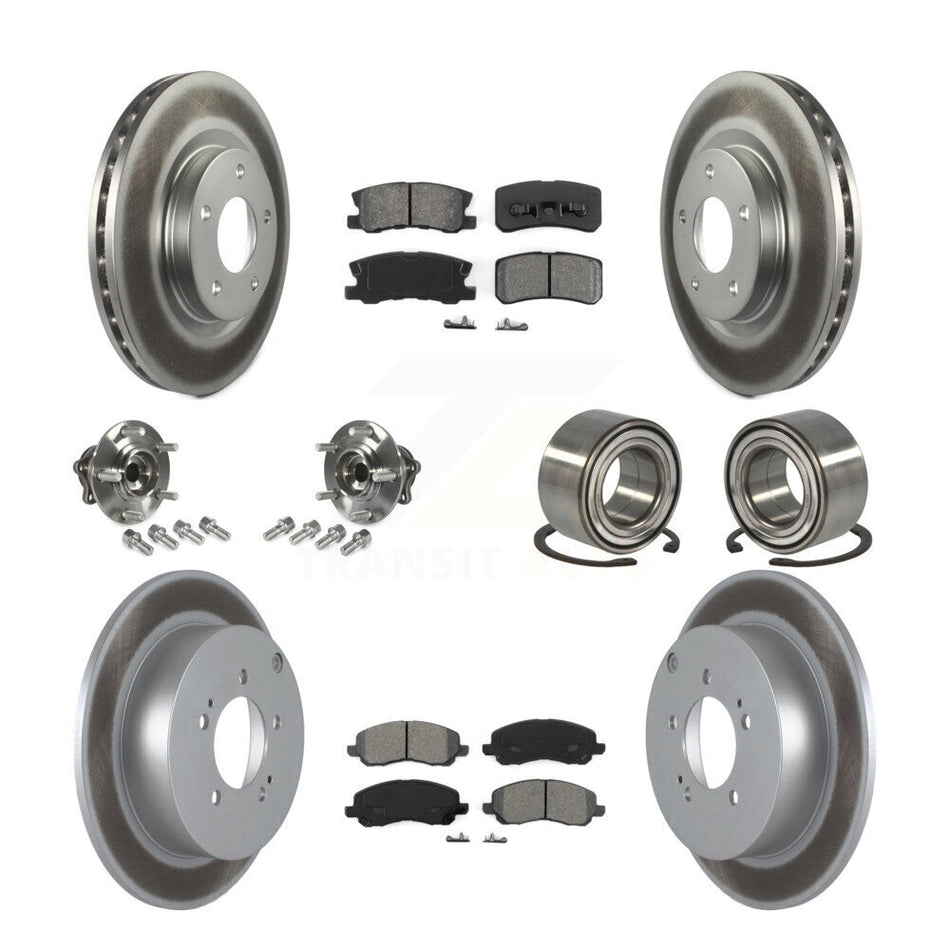 Front Rear Wheel Hub Bearings Assembly Coated Disc Brake Rotors And Semi-Metallic Pads Kit (10Pc) For Mitsubishi Outlander Without 7 Passenger Seating KBB-108118
