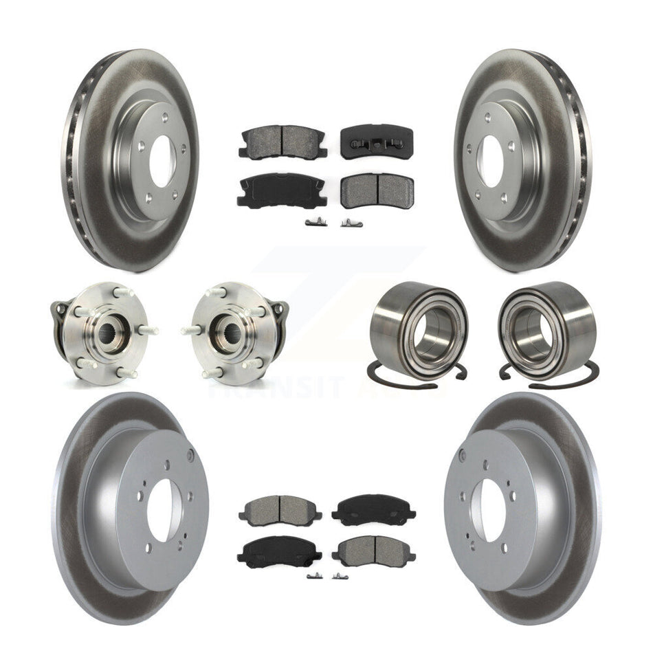 Front Rear Wheel Hub Bearings Assembly Coated Disc Brake Rotors And Semi-Metallic Pads Kit (10Pc) For Mitsubishi Outlander With 7 Passenger Seating KBB-108120