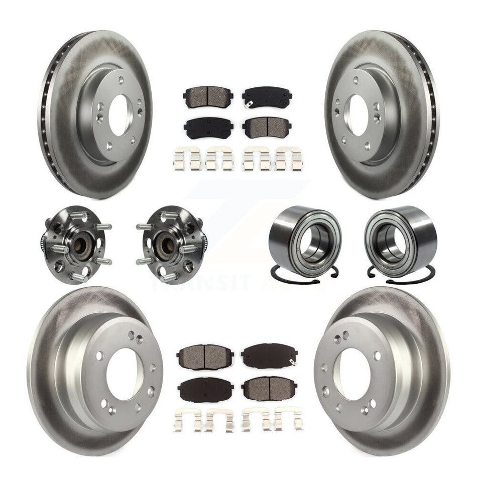 Front Rear Wheel Hub Bearings Assembly Coated Disc Brake Rotors And Semi-Metallic Pads Kit (10Pc) For 2010 Hyundai Elantra Hatchback with Non-ABS KBB-108138