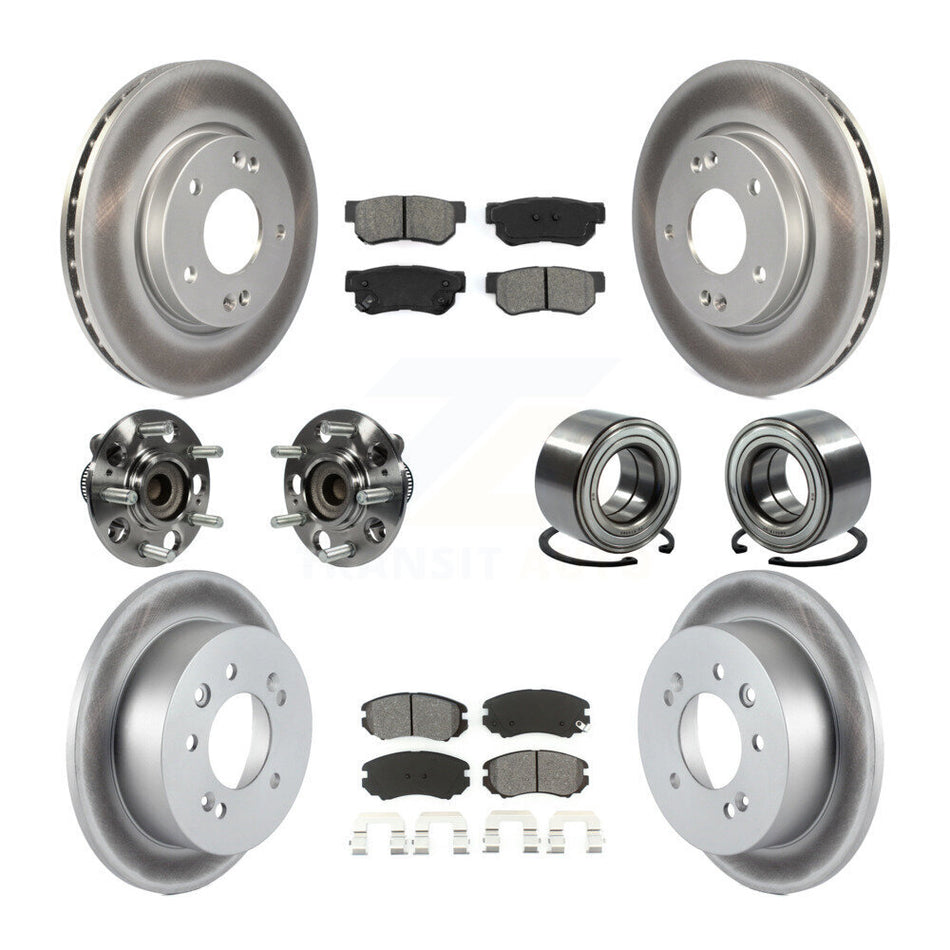 Front Rear Wheel Hub Bearings Assembly Coated Disc Brake Rotors And Semi-Metallic Pads Kit (10Pc) For Hyundai Elantra KBB-108140