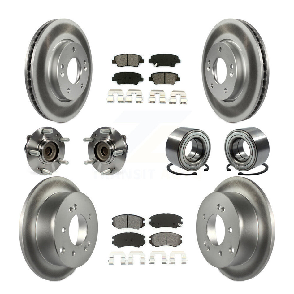 Front Rear Wheel Hub Bearings Assembly Coated Disc Brake Rotors And Semi-Metallic Pads Kit (10Pc) For Kia Soul KBB-108160