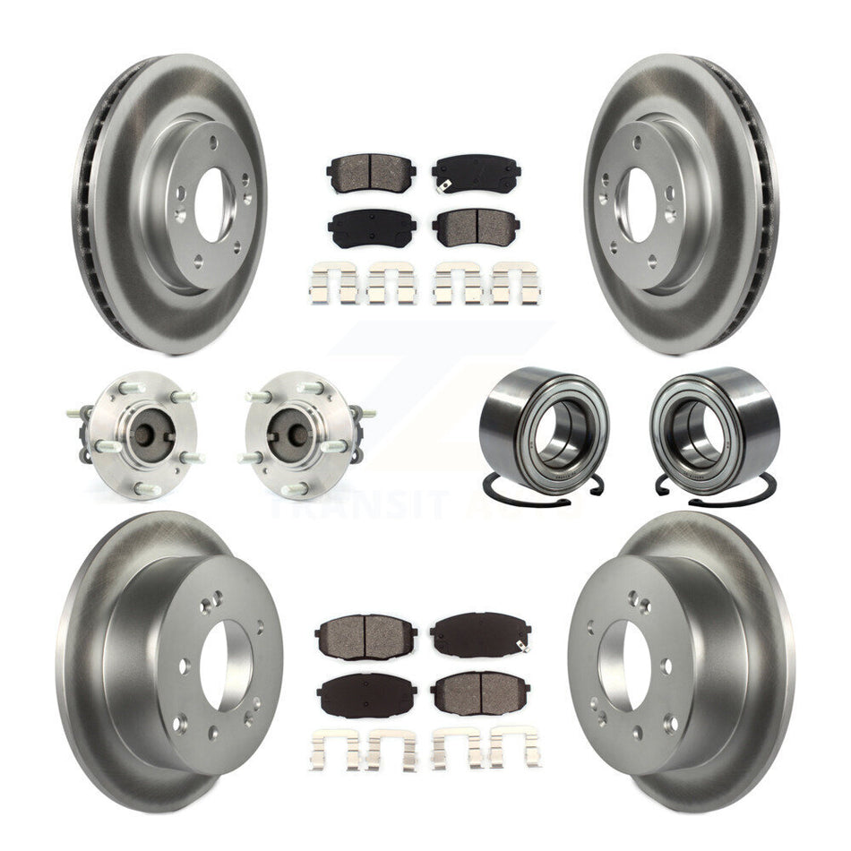 Front Rear Wheel Hub Bearings Assembly Coated Disc Brake Rotors And Semi-Metallic Pads Kit (10Pc) For Kia Forte Koup Forte5 KBB-108166