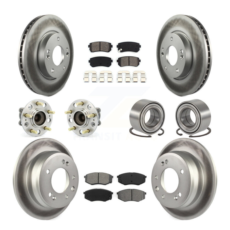 Front Rear Wheel Hub Bearings Assembly Coated Disc Brake Rotors And Semi-Metallic Pads Kit (10Pc) For Hyundai Tucson Kia Sportage FWD KBB-108168