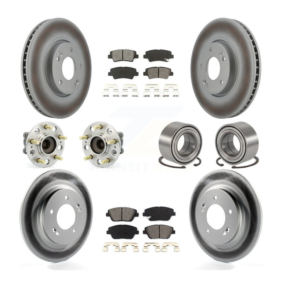 Front Rear Wheel Hub Bearings Assembly Coated Disc Brake Rotors And Semi-Metallic Pads Kit (10Pc) For 2013 Kia Optima 2.4L With Electric Parking KBB-108173