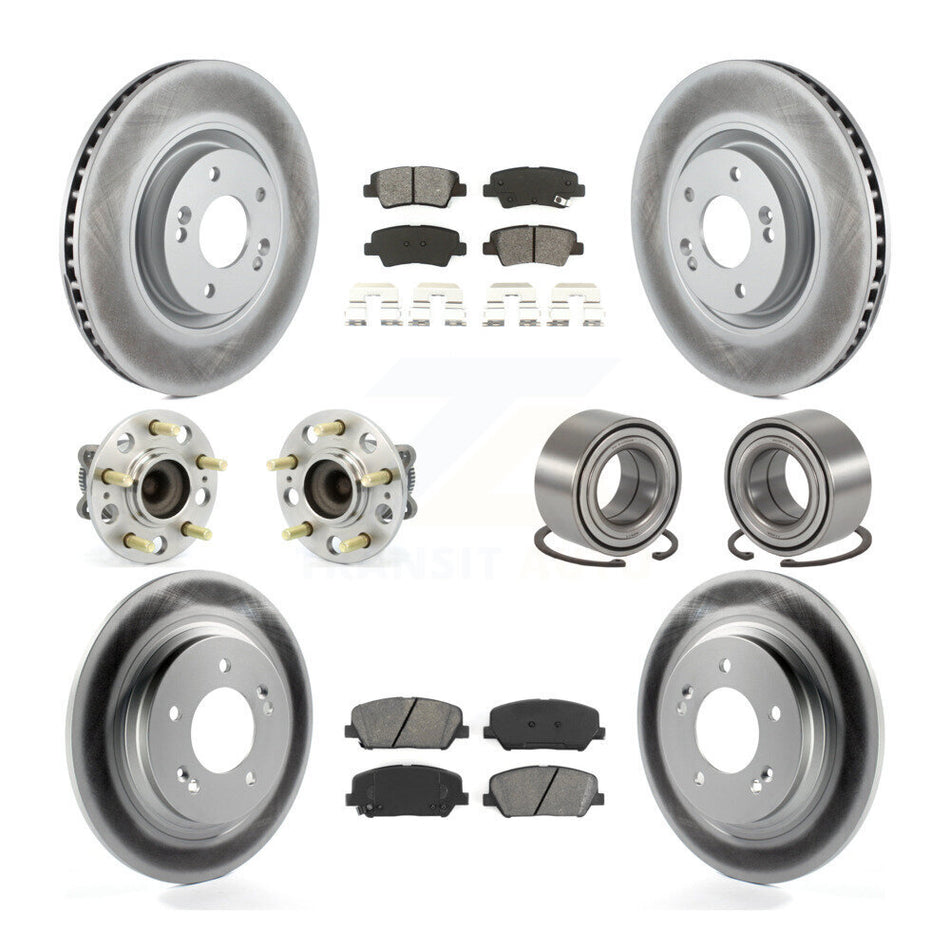 Front Rear Wheel Hub Bearings Assembly Coated Disc Brake Rotors And Semi-Metallic Pads Kit (10Pc) For 2013 Kia Optima 2.0L With Electric Parking KBB-108177