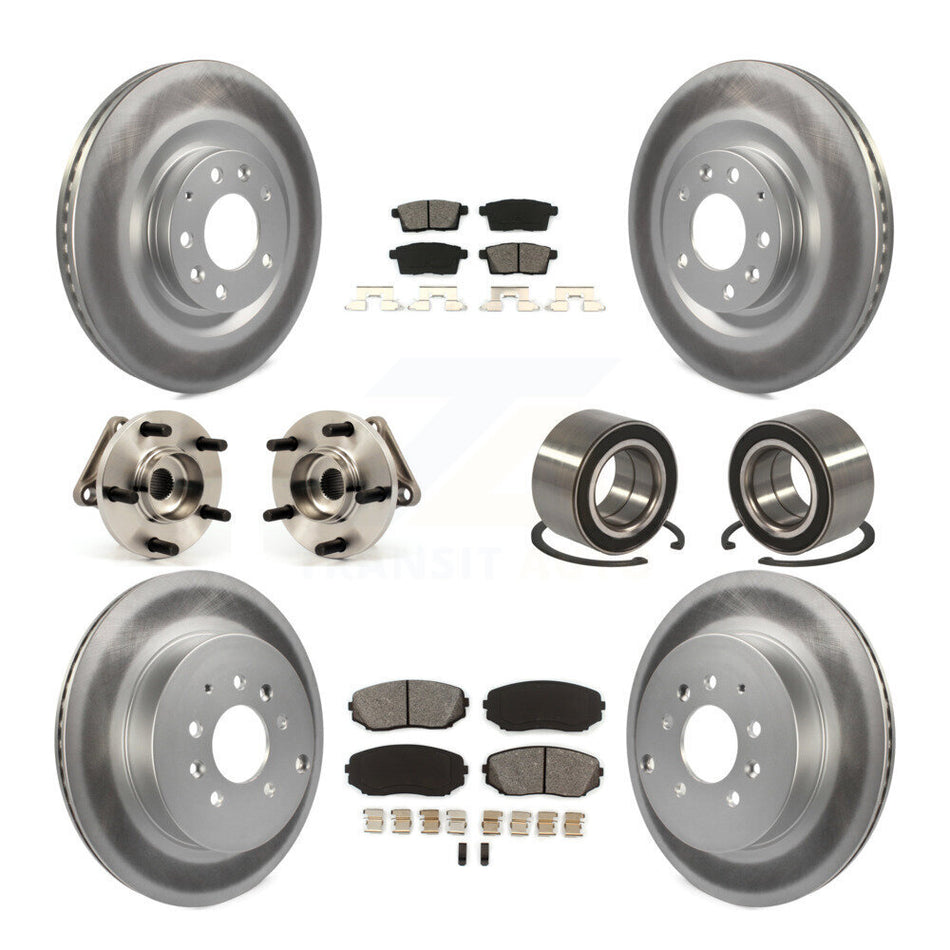Front Rear Wheel Hub Bearings Assembly Coated Disc Brake Rotors And Semi-Metallic Pads Kit (10Pc) For 2007-2015 Mazda CX-9 AWD KBB-108192