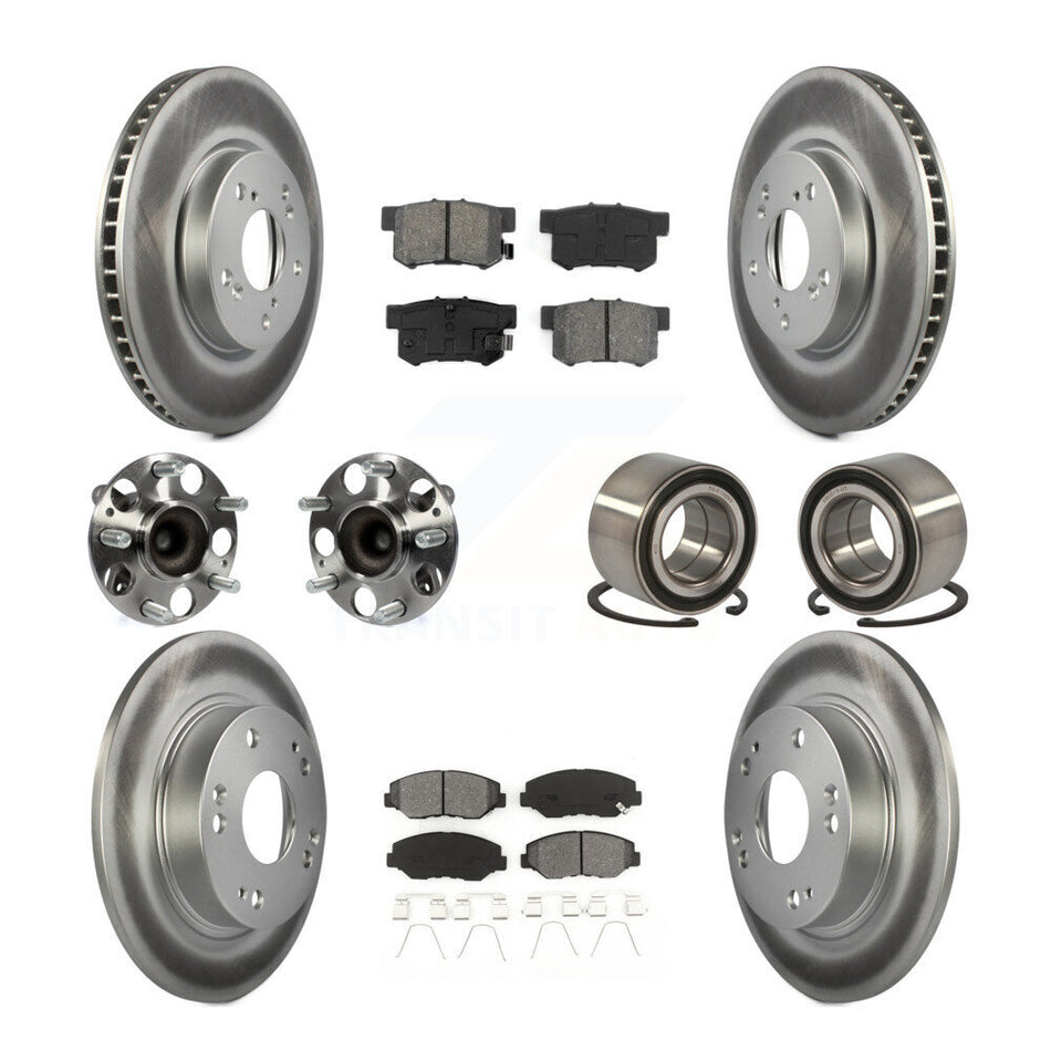 Front Rear Wheel Hub Bearings Assembly Coated Disc Brake Rotors And Semi-Metallic Pads Kit (10Pc) For 2015 Honda Civic EX with Coupe Manual transmission KBB-108195