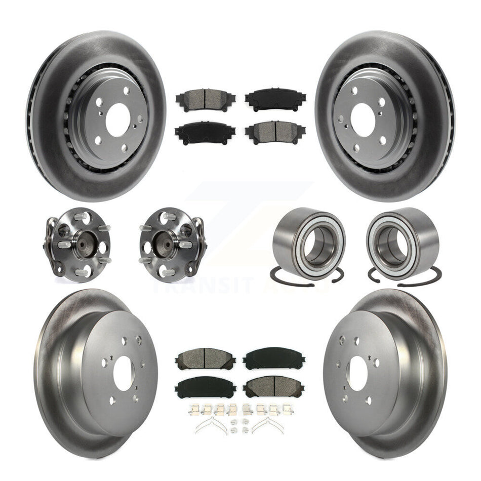 Front Rear Wheel Hub Bearings Assembly Coated Disc Brake Rotors And Semi-Metallic Pads Kit (10Pc) For 2011-2020 Toyota Sienna FWD KBB-108200