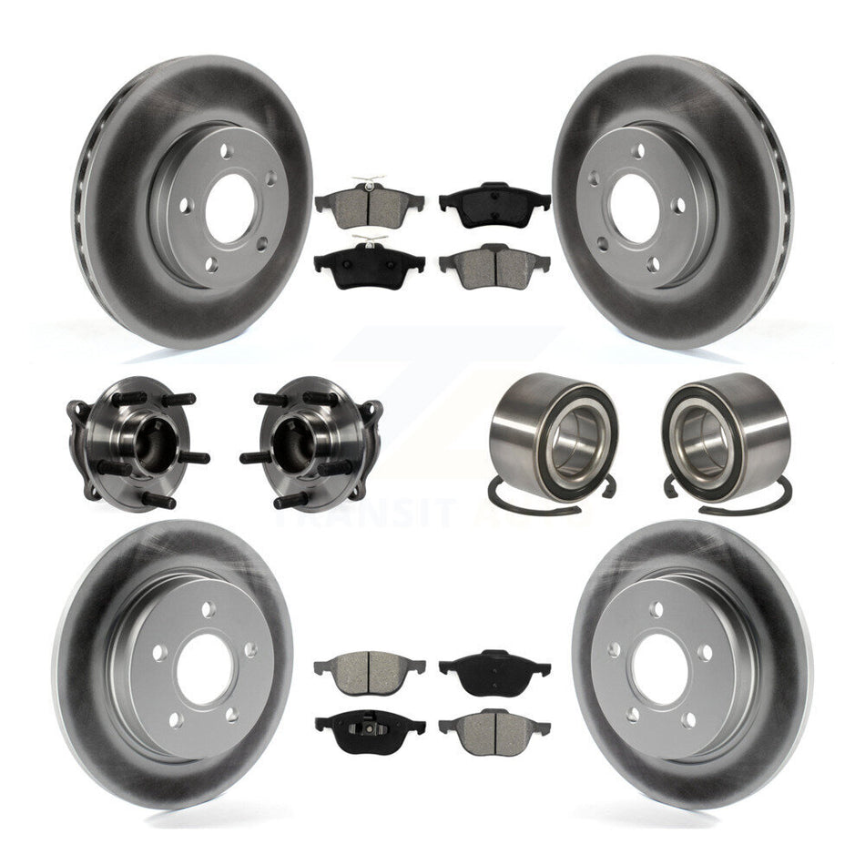 Front Rear Wheel Hub Bearings Assembly Coated Disc Brake Rotors And Semi-Metallic Pads Kit (10Pc) For Ford Focus Without Active Park Assist KBB-108201