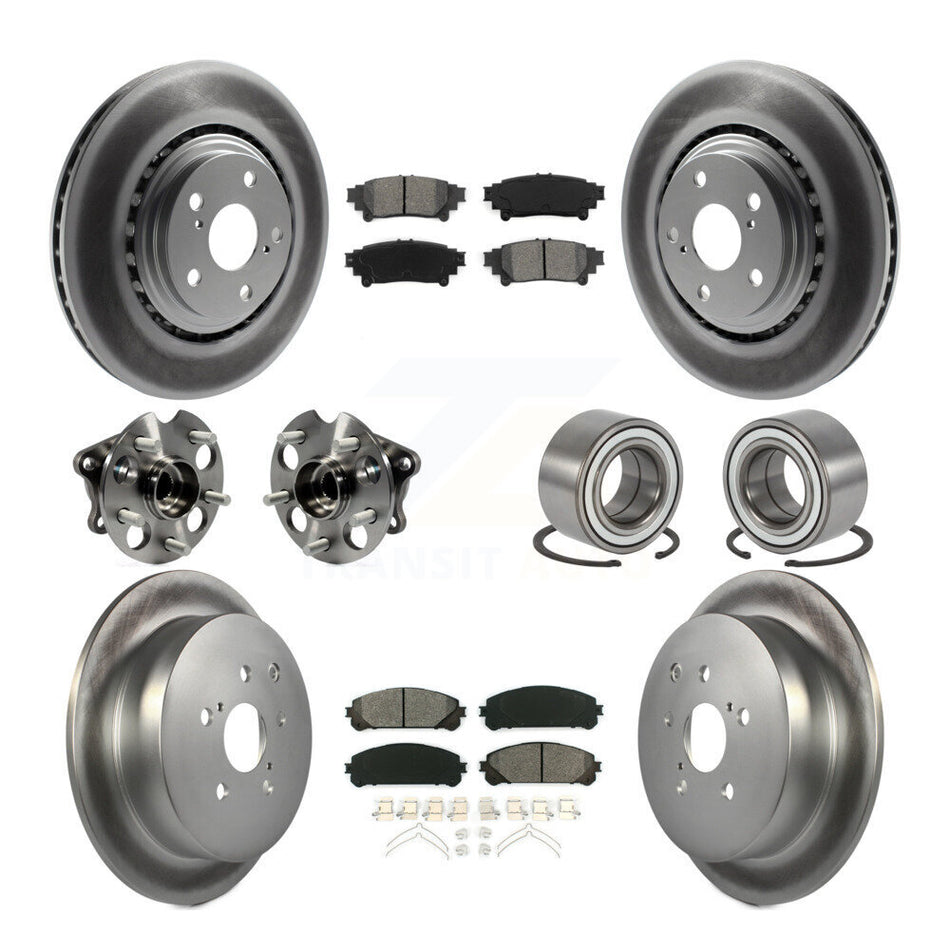Front Rear Wheel Hub Bearings Assembly Coated Disc Brake Rotors And Semi-Metallic Pads Kit (10Pc) For 2011-2020 Toyota Sienna AWD KBB-108204