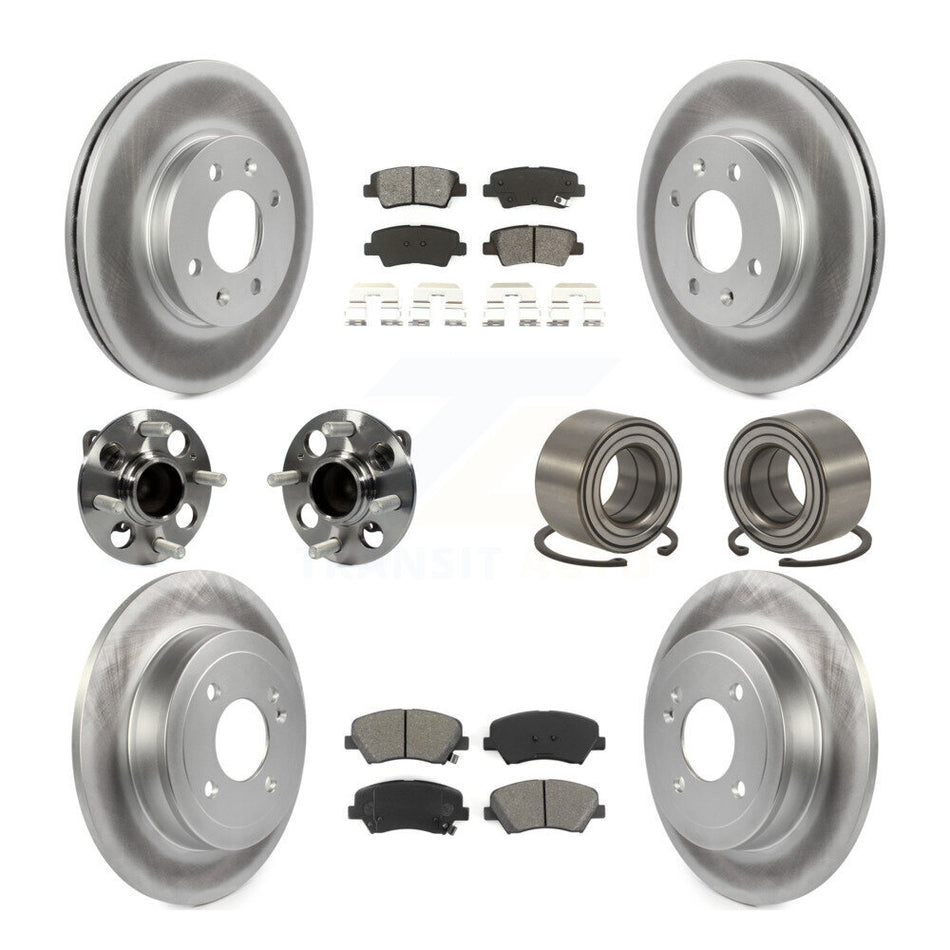 Front Rear Wheel Hub Bearings Assembly Coated Disc Brake Rotors And Semi-Metallic Pads Kit (10Pc) For 2012-2017 Hyundai Accent KBB-108205