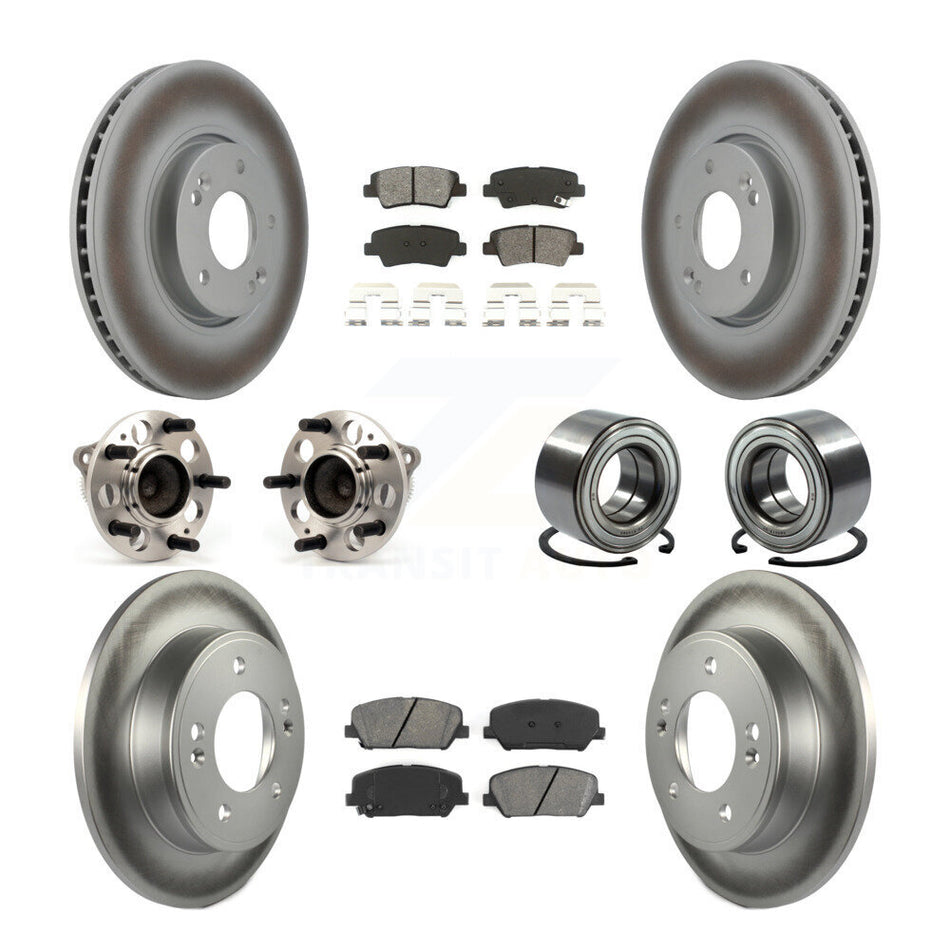 Front Rear Wheel Hub Bearings Assembly Coated Disc Brake Rotors And Semi-Metallic Pads Kit (10Pc) For Hyundai Veloster Kia Forte Koup KBB-108209