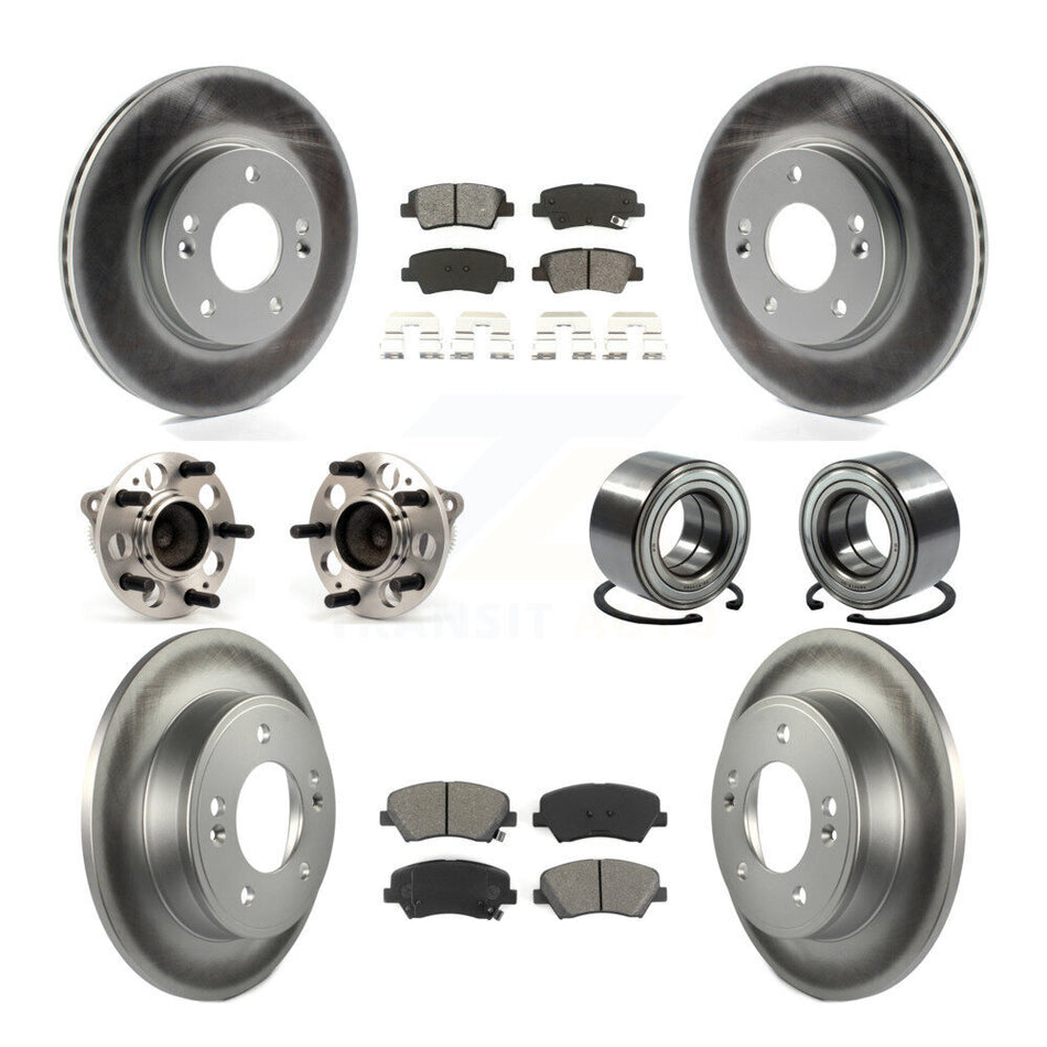 Front Rear Wheel Hub Bearings Assembly Coated Disc Brake Rotors And Semi-Metallic Pads Kit (10Pc) For Hyundai Elantra Kia Forte Veloster GT Forte5 Coupe Koup KBB-108211
