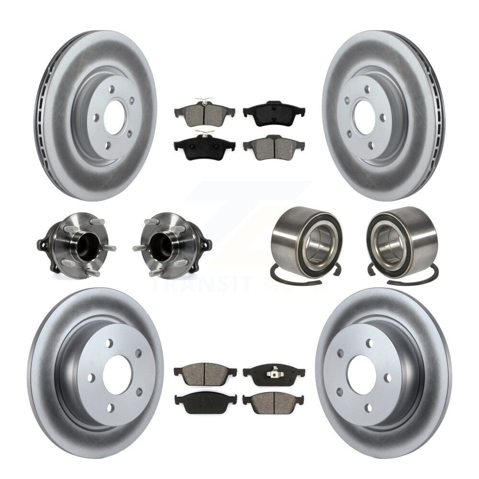 Front Rear Wheel Hub Bearings Assembly Coated Disc Brake Rotors And Semi-Metallic Pads Kit (10Pc) For 2013-2016 Ford Escape FWD with 2.0L Without Parking Assist KBB-108214