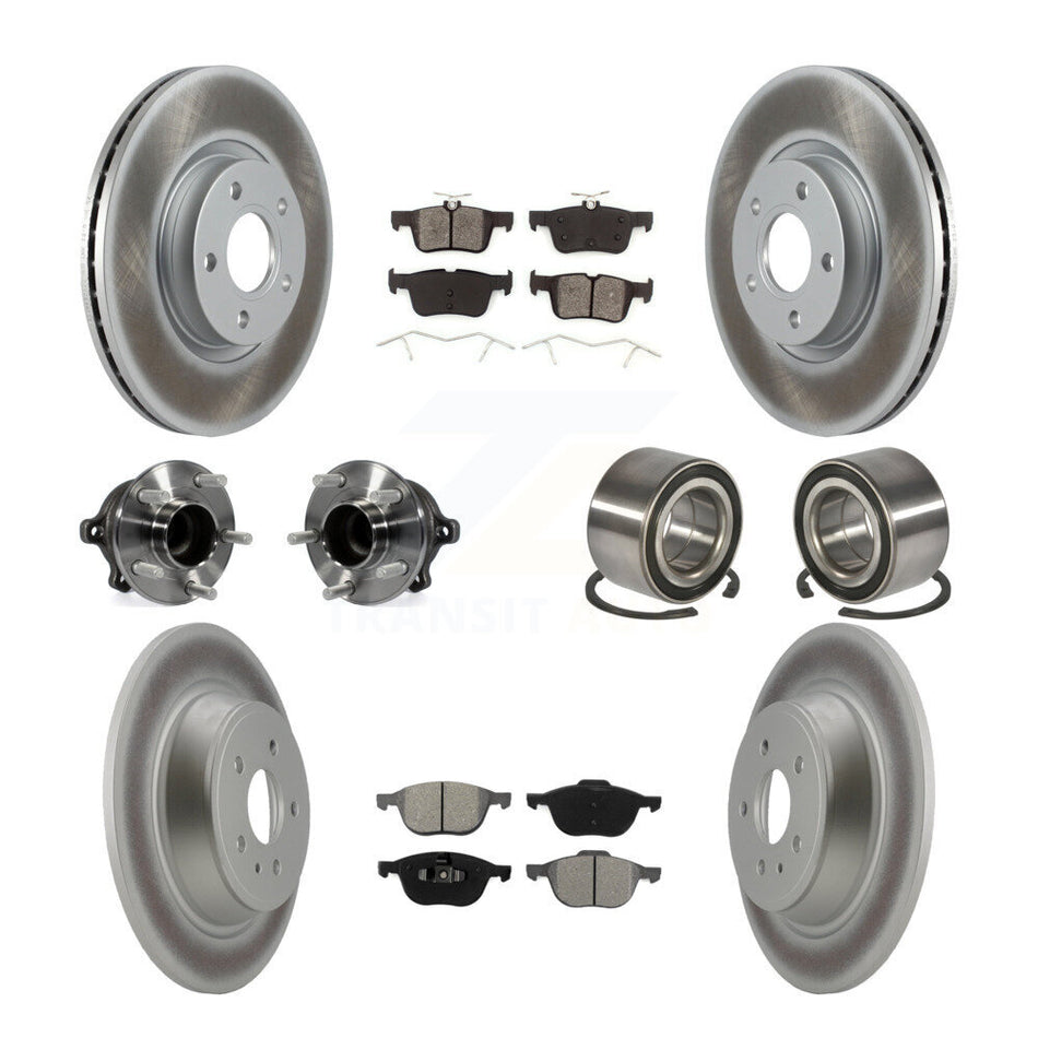 Front Rear Wheel Hub Bearings Assembly Coated Disc Brake Rotors And Semi-Metallic Pads Kit (10Pc) For 2017-2019 Ford Escape FWD with 2.5L 1.5L Without Parking Assist KBB-108217