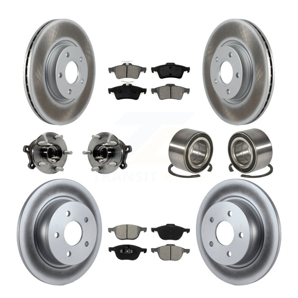 Front Rear Wheel Hub Bearings Assembly Coated Disc Brake Rotors And Semi-Metallic Pads Kit (10Pc) For 2015-2016 Ford Escape AWD with 2.5L KBB-108220