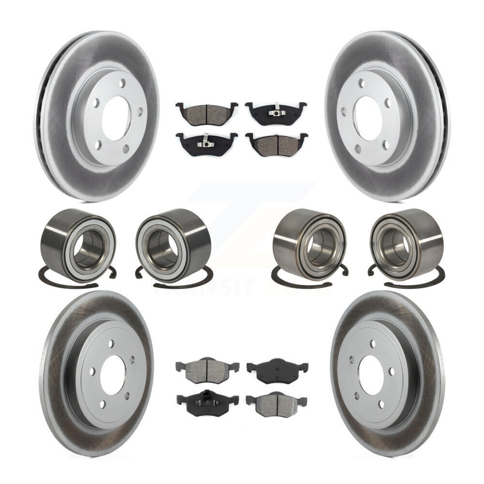Front Rear Wheel Bearings Coated Disc Brake Rotors And Semi-Metallic Pads Kit (10Pc) For Ford Escape Mazda Tribute Mercury Mariner KBB-108264