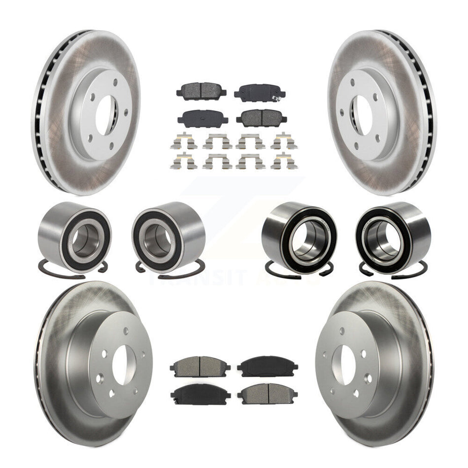 Front Rear Wheel Bearings Coated Disc Brake Rotors And Semi-Metallic Pads Kit (10Pc) For 2005-2006 Nissan X-Trail FWD KBB-108278