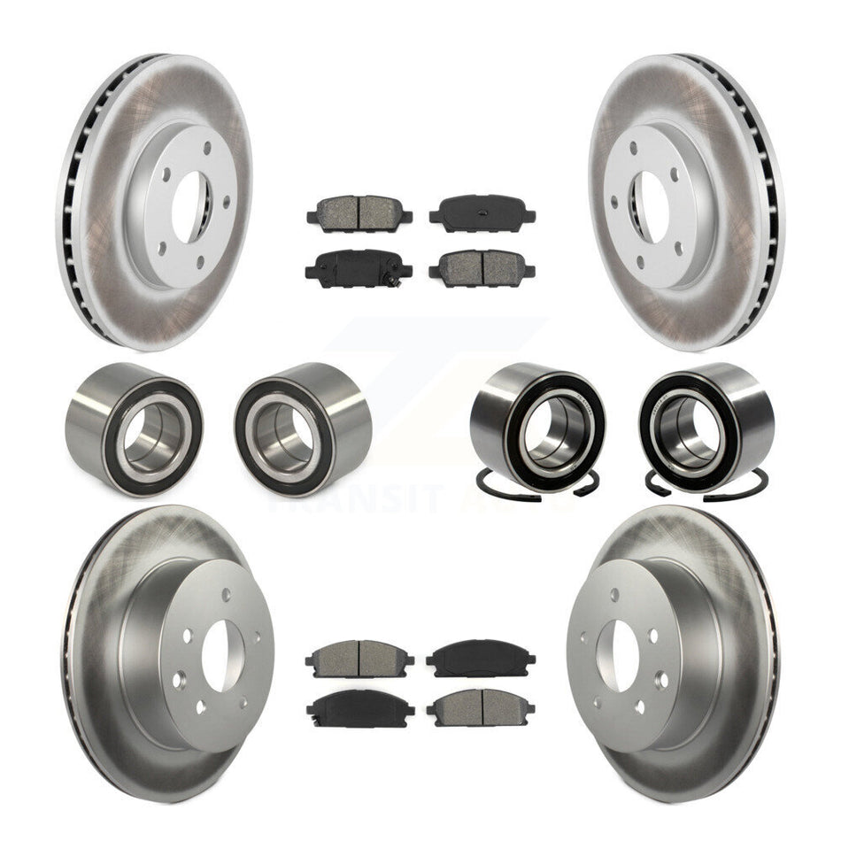 Front Rear Wheel Bearings Coated Disc Brake Rotors And Semi-Metallic Pads Kit (10Pc) For Nissan X-Trail KBB-108279